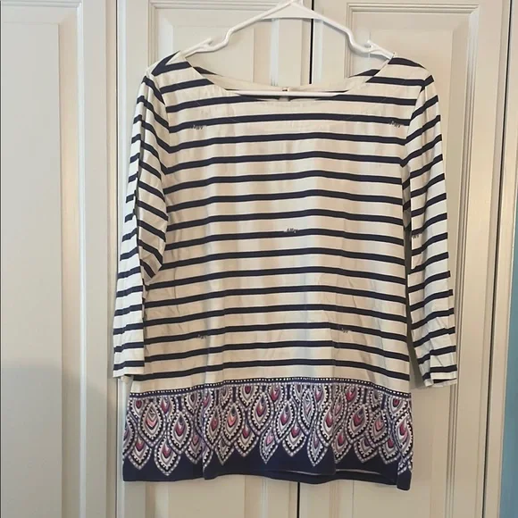 Navy and White Striped Women's Top - Picture 1 of 8